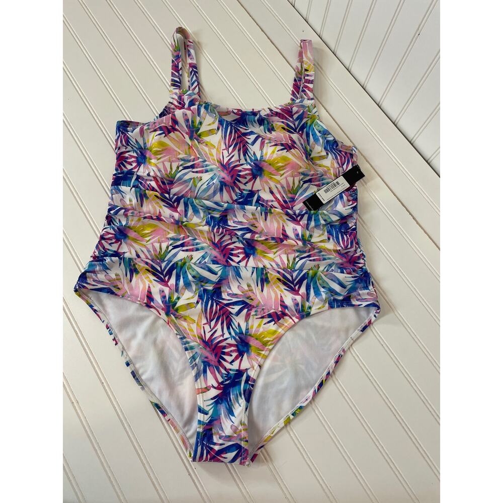NWT CATHERINE MALANDRINO Womens Leaves Ruched 1-PC Swimsuit Plus Size 2X